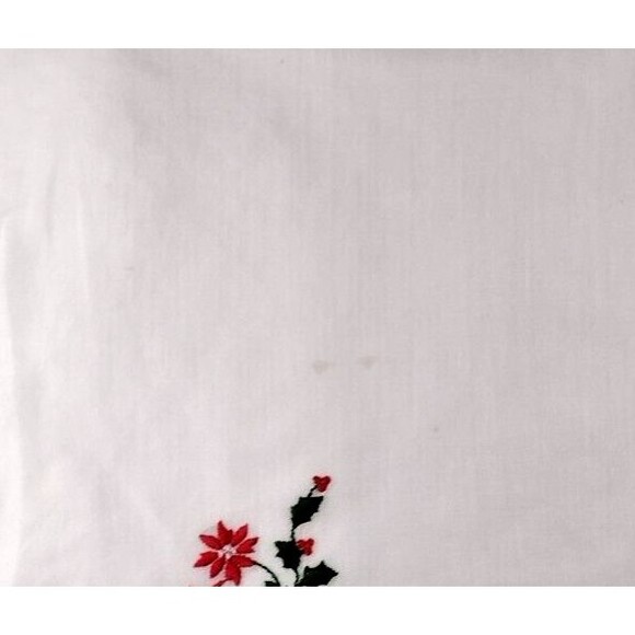 Vintage Handkerchief Hanky Embroidered Christmas Bells Poinsettia Holly  READ - Picture 5 of 5
